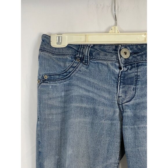 Jolt jeans pants destressed stretchy button bleaching no zipper size 7 waist 30" - Picture 4 of 8